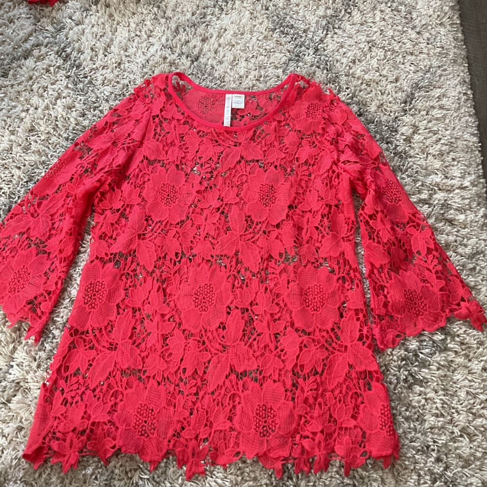 Forgotten Grace Sleeve Top Coral‎ Pink 1X Plus Size Boho
